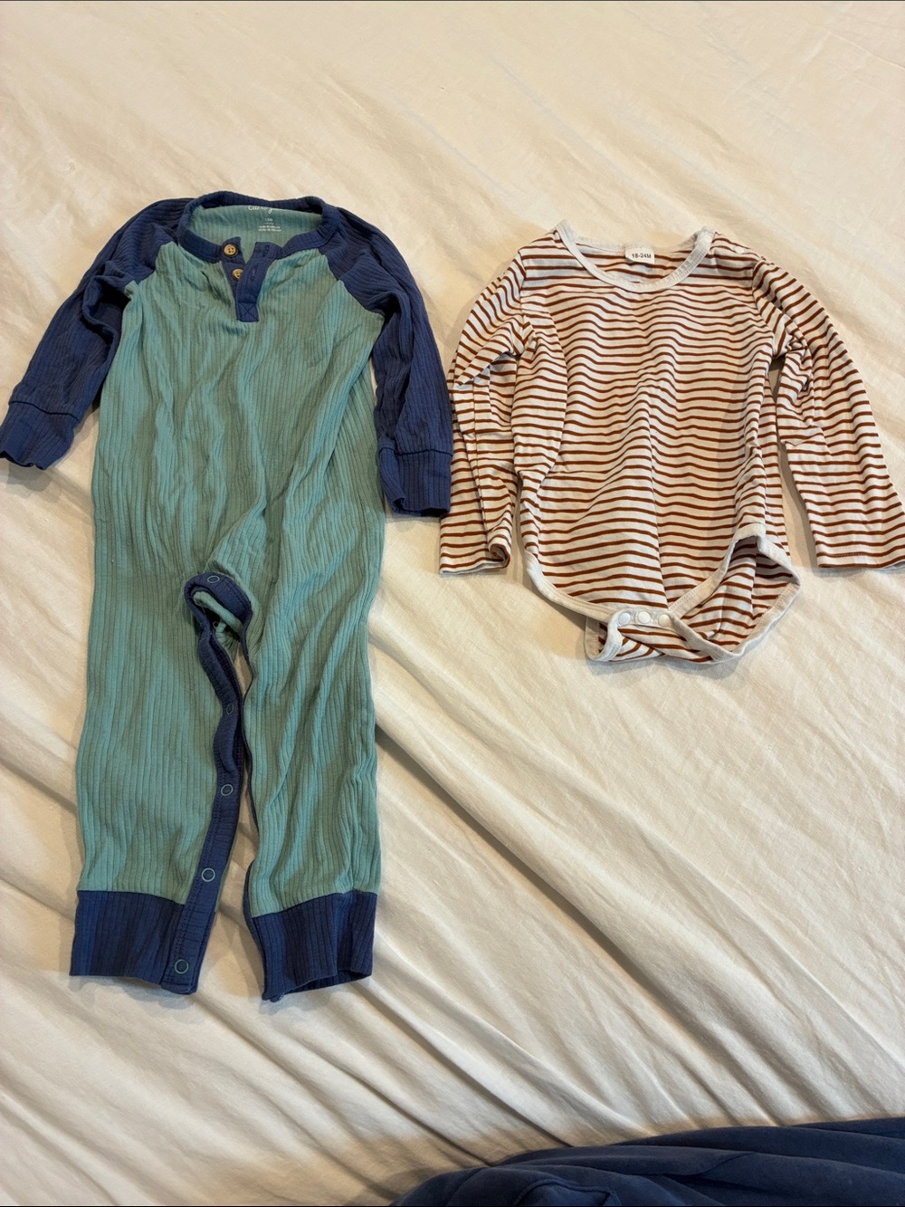 Kids Ribbed One-Piece Romper in Teal with Navy Trim and long sleeve onsie